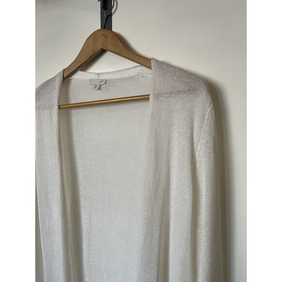 J Jill White Open Front Split Hem Linen Blend Knit Cardigan Size Medium Petite - Picture 3 of 9